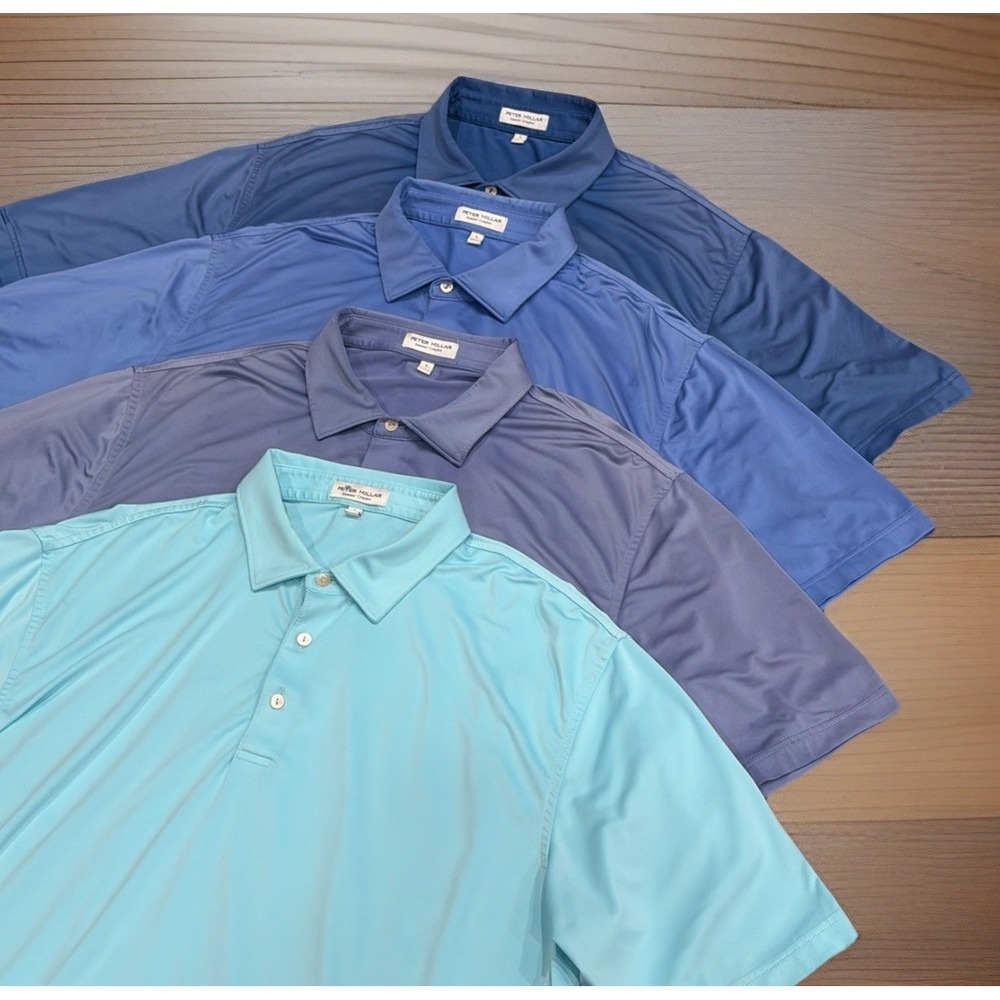 Set Of 4 Peter Millar Summer Comfort Polo Golf Shades Of Blue Shirts Men's Large